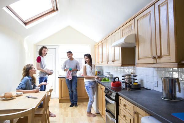 Students in shared kitchen