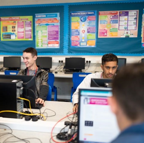 Students using computers in a classroom