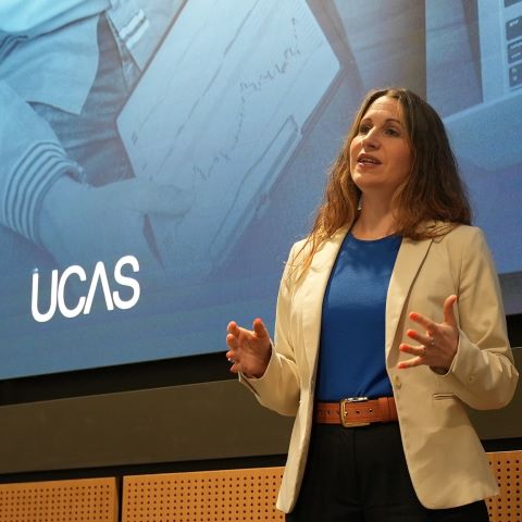 Sam Sykes, UCAS Lead for Schools and Colleges, talking at a conference