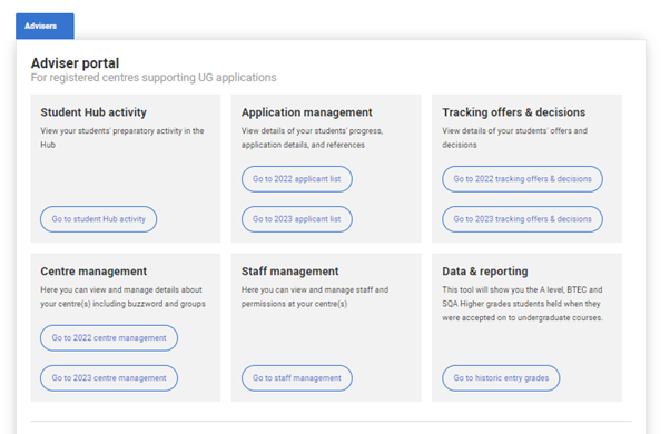 Screenshot of adviser portal dashboard