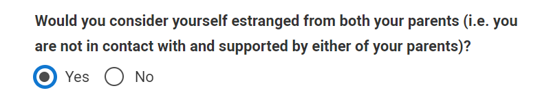 Screenshot of estranged students question from the UCAS application