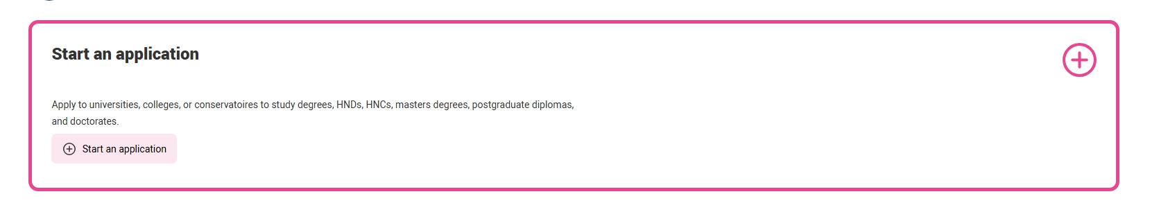 Start an application button in the UCAS Hub