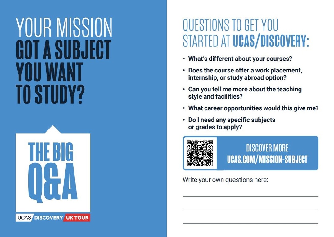 UCAS Missions Card for UCAS Discovery events
