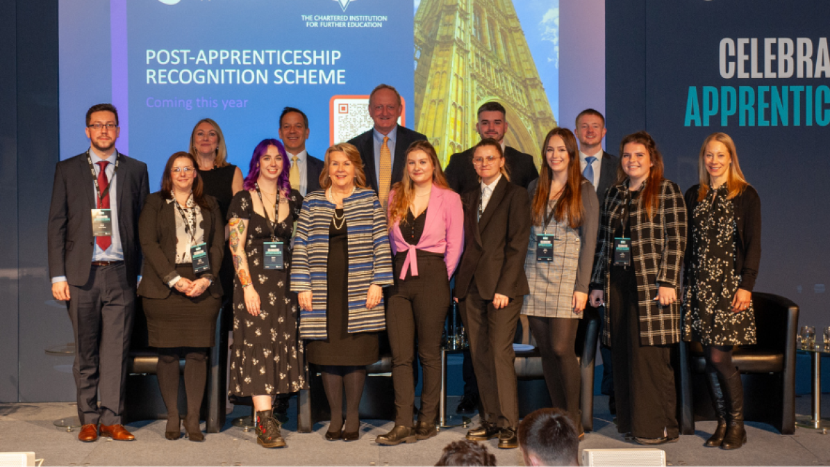 Photograph of PARS apprentices on stage at Celebrating Apprenticeships event