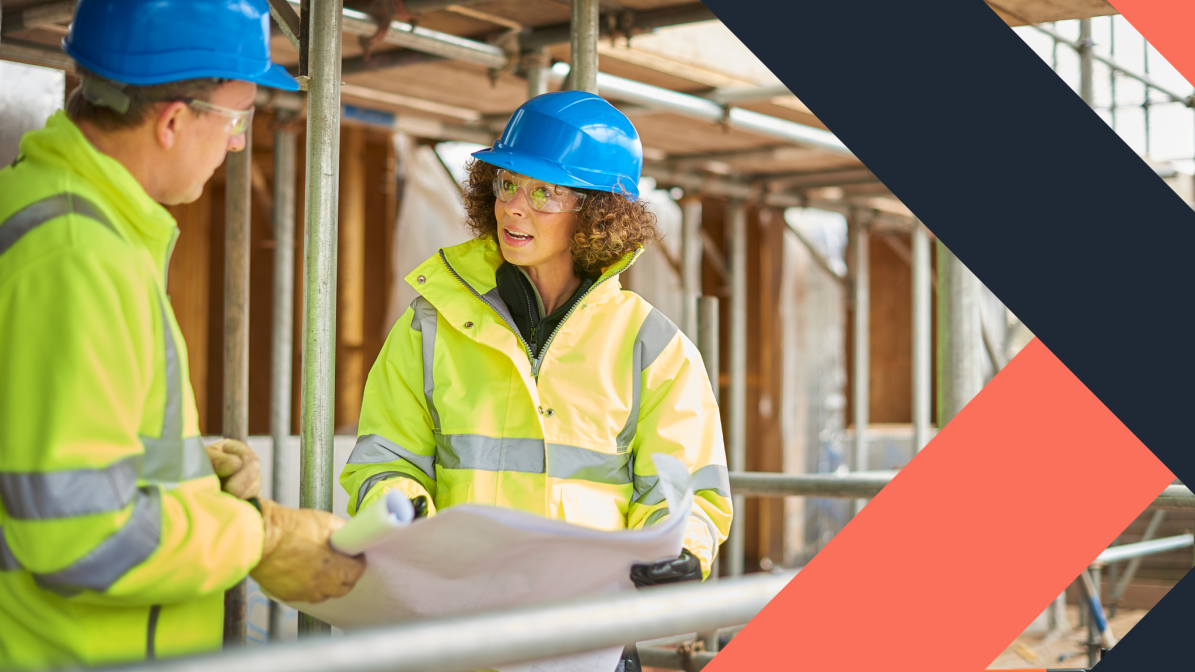 Industry_Marketing_Construction_Article_Further_Reading_CTA_2 A graphic showing two construction works in helmets and hi-vis jackets looking at plans on a construction site