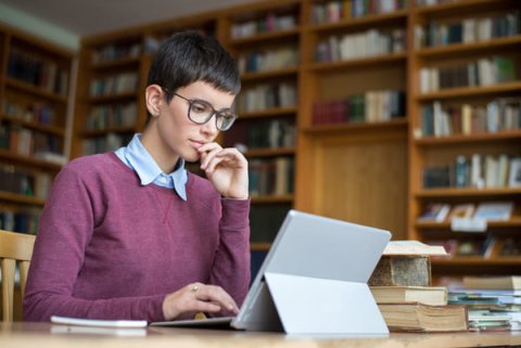 Adviser sitting at desk using the UCAS Hub