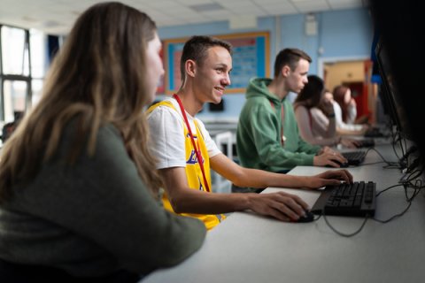 Students using computers in classroom